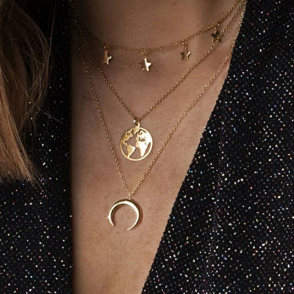 MOON & EARTH DAINTY LAYER NECKLACE